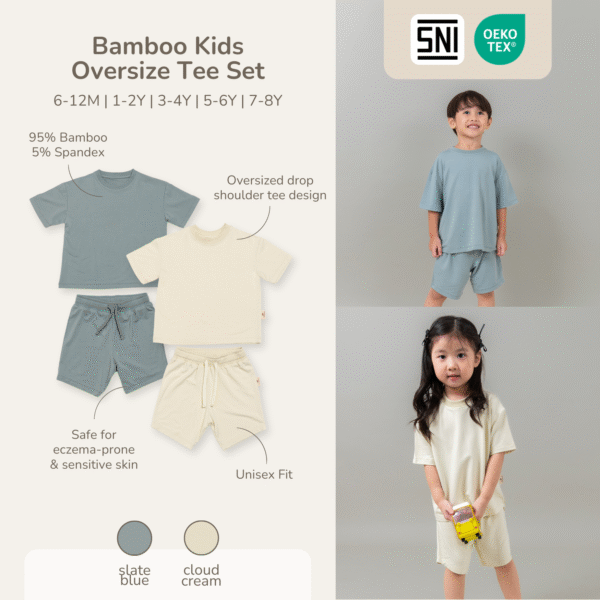 Setelan Anak Bamboo Premium – Drop Shoulder Tee & Short Set Unisex | Petit Beary Airplane Mode (6M–8Y)