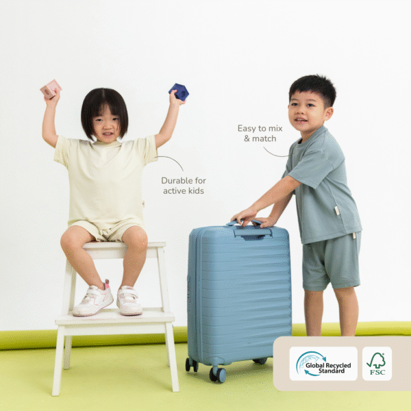 Setelan Anak Bamboo Premium – Drop Shoulder Tee & Short Set Unisex | Petit Beary Airplane Mode (6M–8Y)
