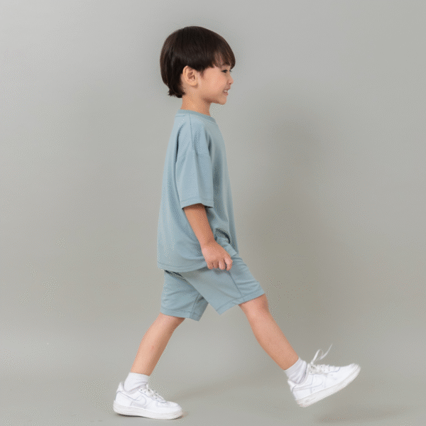 Setelan Anak Bamboo Premium – Drop Shoulder Tee & Short Set Unisex | Petit Beary Airplane Mode (6M–8Y)