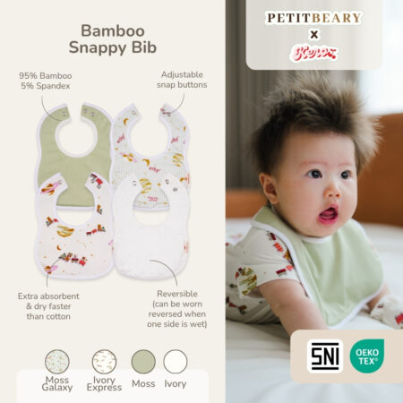 Celemek Bayi Bamboo Premium – Snappy Bib Anti Bocor | Petit Beary x Kero