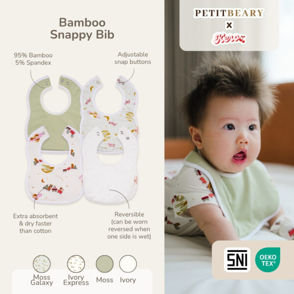 Celemek Bayi Bamboo Premium – Snappy Bib Anti Bocor | Petit Beary x Kero