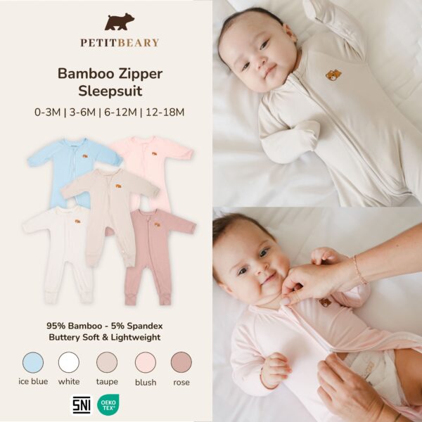 Bamboo Zipper Sleepsuit Baby 0-18M | Petit Beary