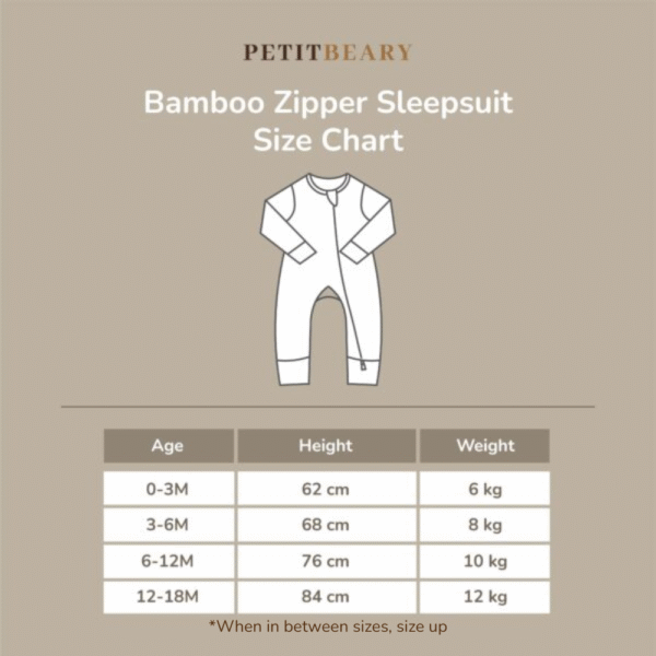Bamboo Zipper Sleepsuit Baby 0-18M | Petit Beary