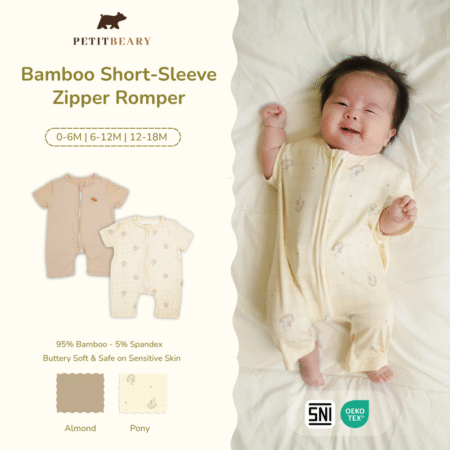 Bamboo Short-Sleeve Zipper Romper 0-18M | Petit Beary