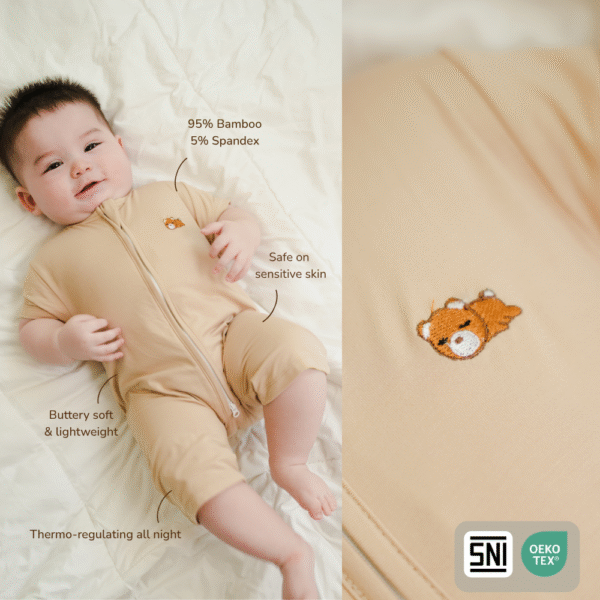 Bamboo Short-Sleeve Zipper Romper 0-18M | Petit Beary