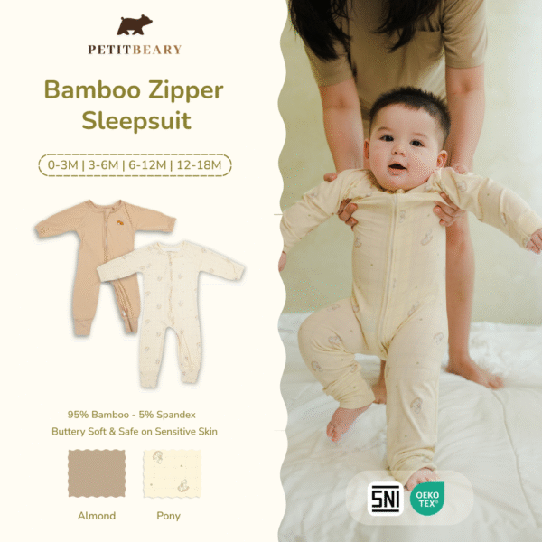 Bamboo Long-Sleeve Zipper Sleepsuit 0-18M Cradle & Gallop| Petit Beary